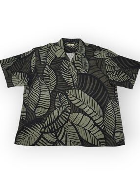 Tommy Bahama leaf print Hawaiian-style camp Shirt Men's XXL Black Green NWOT